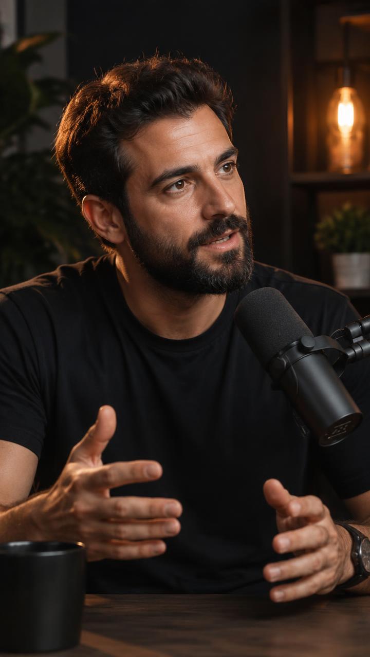 Vertical clip preview of a podcast host gesturing while making a point
